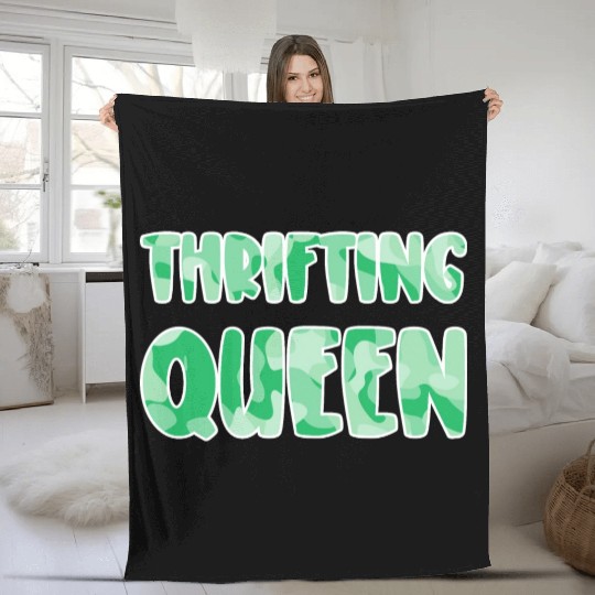 Thrifting Queen green camo Fleece Blankets