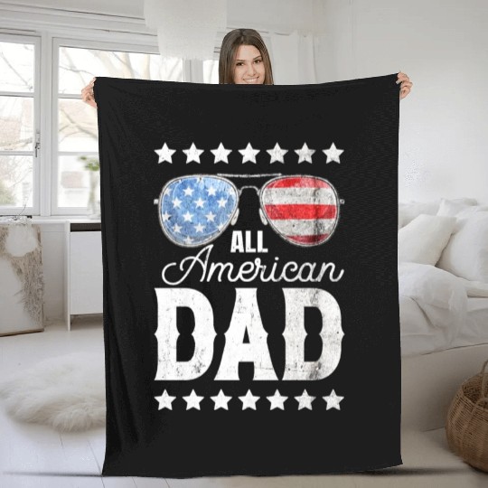 All American Dad 4th of July Father's Day Sunglass Fleece Blankets