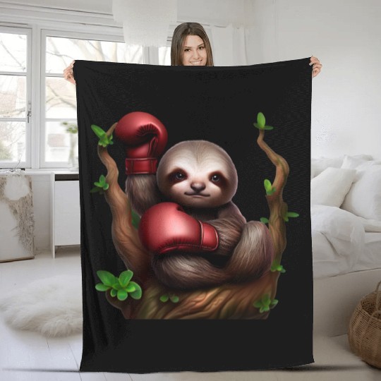 Boxing sloth on tree Fleece Blankets