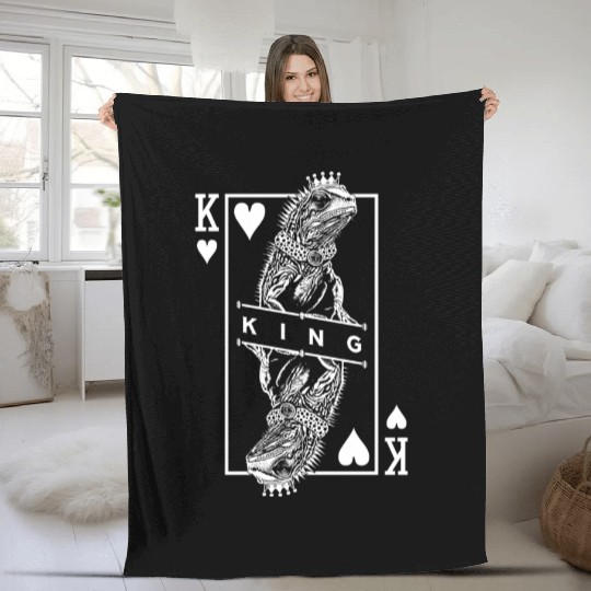 Iguana Lover King Of Hearts Funny Pet Reptile Pop Fleece Blankets