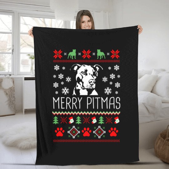 Pitbull Merry Pitmas Ugly Fleece Blankets