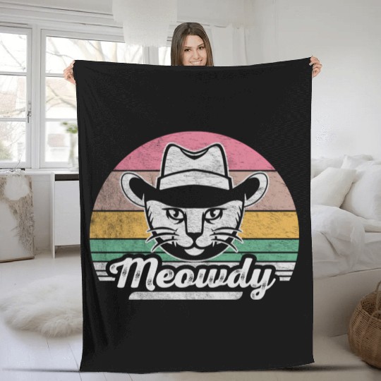 Mashup Between Meow And Howdy Cat Meme Cat Fleece Blankets
