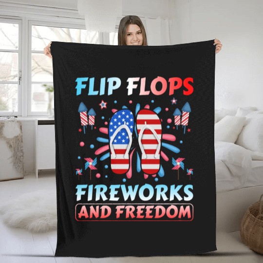 Flip Flops Fireworks and freedom Fleece Blankets