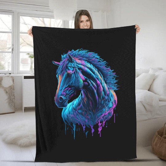 Neon Horse Graffiti Fleece Blankets