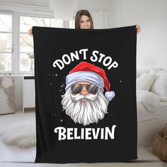 Don'T Stop Believin Santa Fleece Blankets
