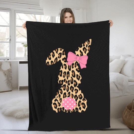 Easter Leopard Plaid Buffalo Rabbit Easter Day Fleece Blankets