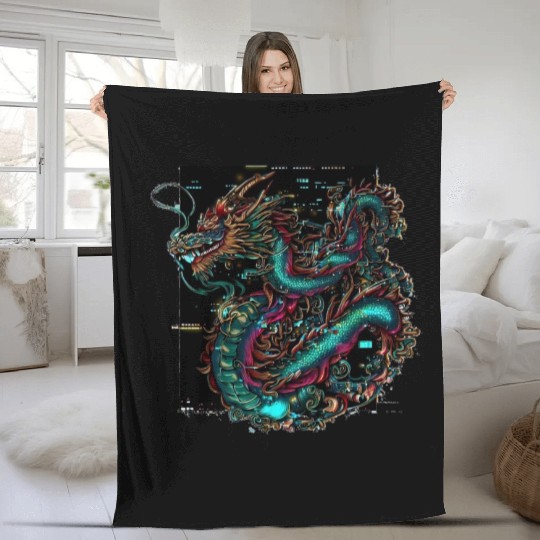 Digital Dragon Fleece Blankets