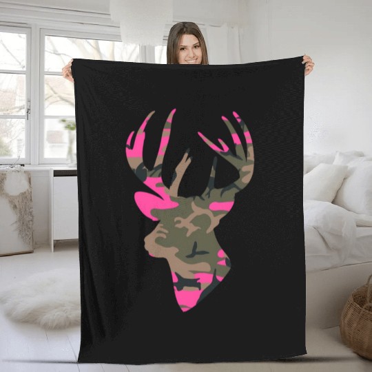 Deer -S Camo Outfitter Black Fleece Blankets