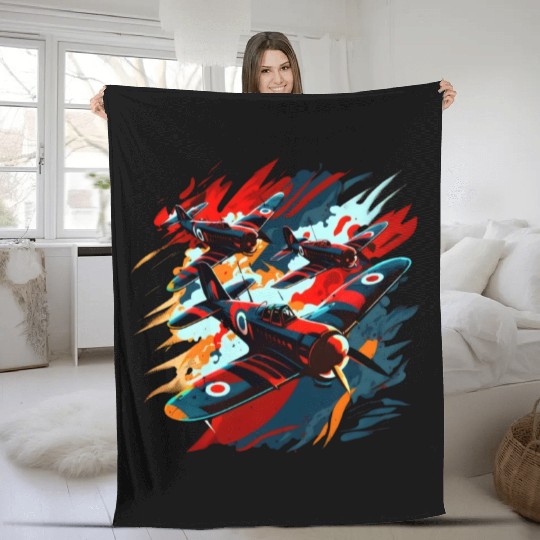 Spitfire Airplane Vintage Pilot Aviator Military Fleece Blankets