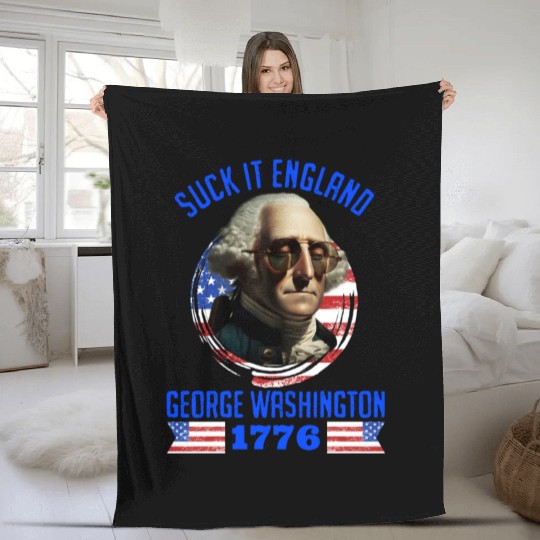 George Washington 1776 Suck it England USA Fleece Blankets