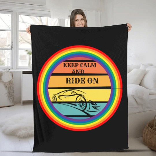 keep calm and ride on Fleece Blankets