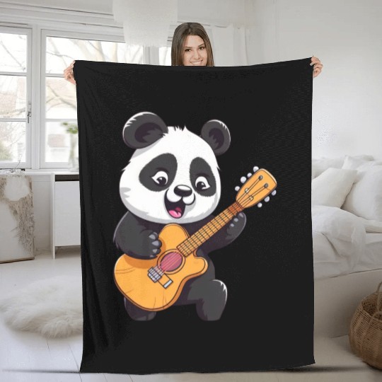 Panda Plays Guitar Fleece Blankets