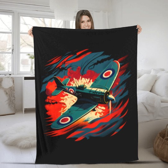 Spitfire Airplane Vintage Pilot Aviator Military Fleece Blankets