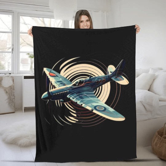 Spitfire Airplane Vintage Pilot Aviator Military Fleece Blankets
