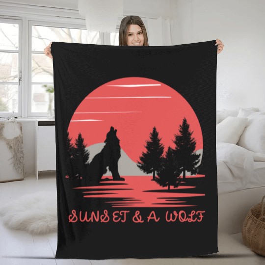 Sunset and Wolf Fleece Blankets