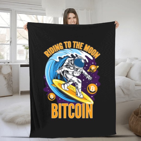 RIDING TO THE MOON- Bitcoin Fleece Blankets