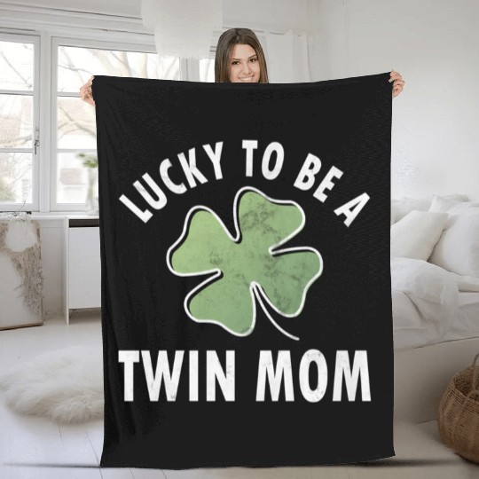 Lucky To Be A Twin Mom Saint Patric Day Fleece Blankets