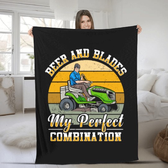 Lawn Mowing Lawn Mower Gardener Gardening Beer Fleece Blankets