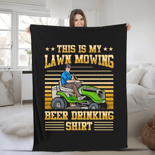 Lawn Mowing Lawn Mower Gardener Gardening Beer Fleece Blankets