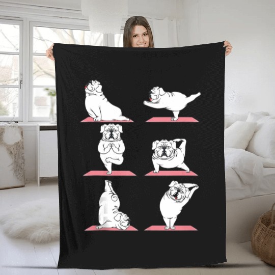 Paws Yoga Bulldog Puppy Doggie Lover Pose Fleece Blankets