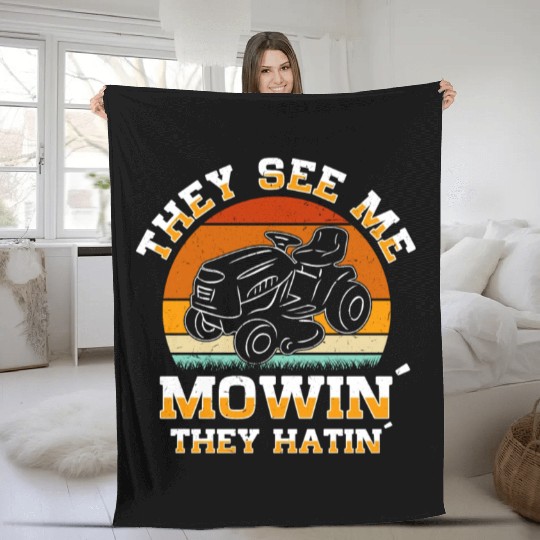 Lawn Mowing Lawn Mower Gardener Gardening Fleece Blankets