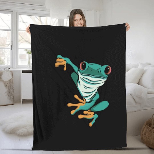 Cute Green Frog Animal With A Cute Green Frog Fleece Blankets
