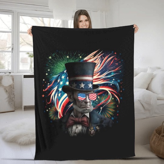 Merica Lincoln Independence Day Party 4th July Fleece Blankets