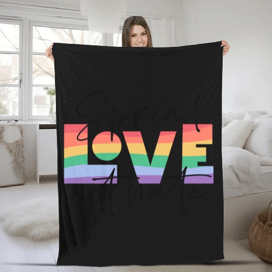 spread love not hate; gay pride; gay; pride month; Fleece Blankets
