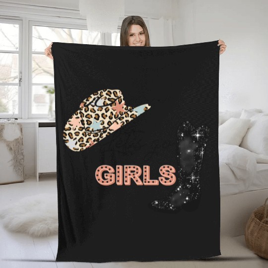 Leopard Cowboy Boots Let'S Go Western Cow Fleece Blankets