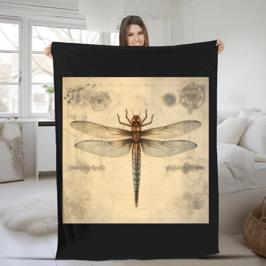 A diagrammatic drawing of a dragonfly Fleece Blankets