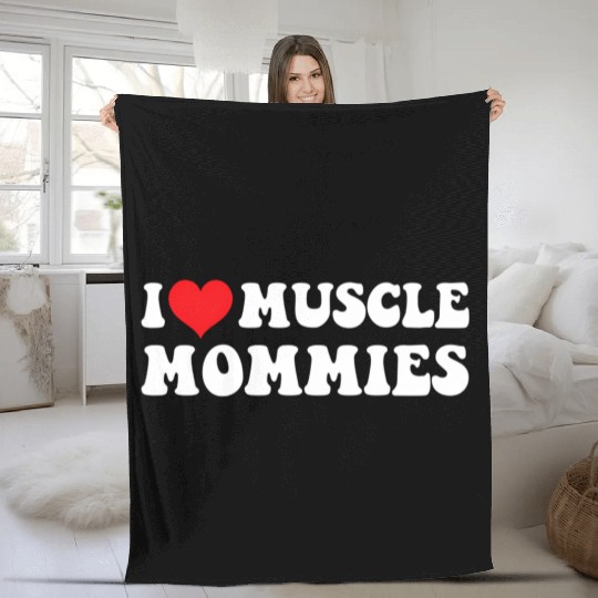 I Love Muscle Mommies Groovy I He Gym Fleece Blankets