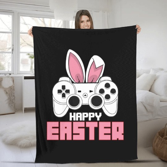 Video Game Bunny Controller Happy Easter Gamer Fleece Blankets