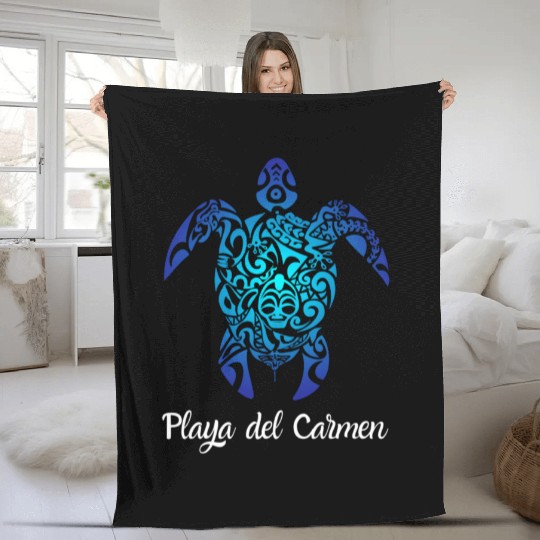 Playa Del Carmen Meco Tribal Sea Turtle Playa Fleece Blankets
