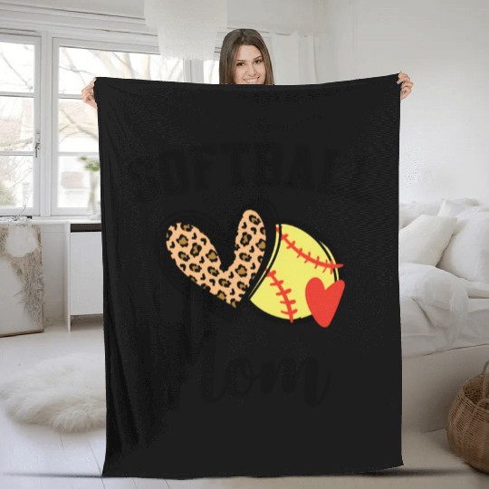 Softball Mom Leopard He Fleece Blankets