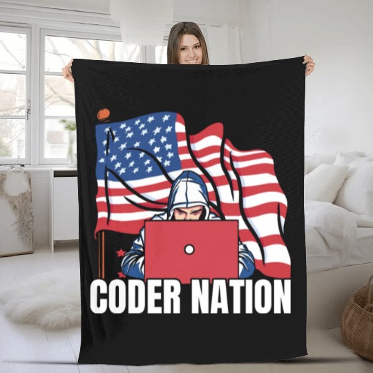 Programmer Coder Us Flag Programming Coding Fleece Blankets