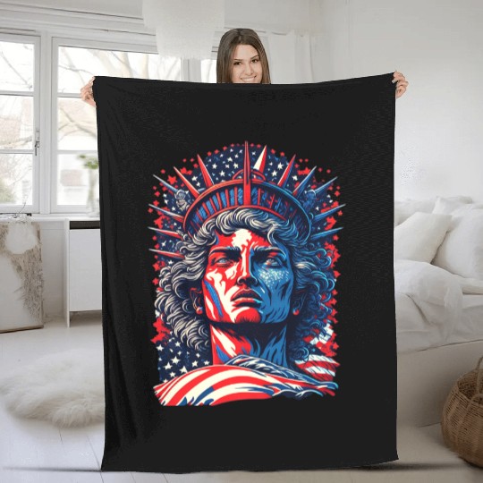 Statue of Liberty Face USA Fleece Blankets