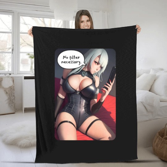 Cyberpunk Waifu Influencer Design 3 Fleece Blankets