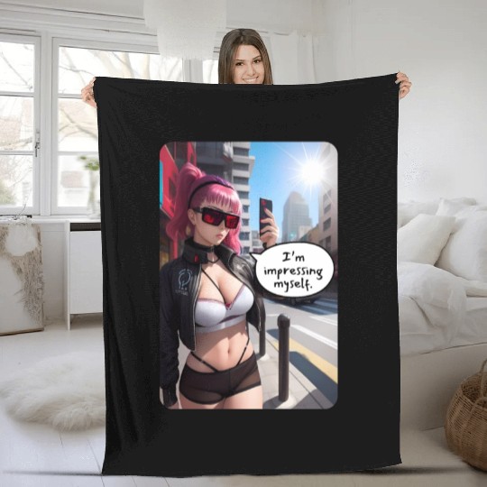 Cyberpunk Waifu Influencer Design 6 Fleece Blankets