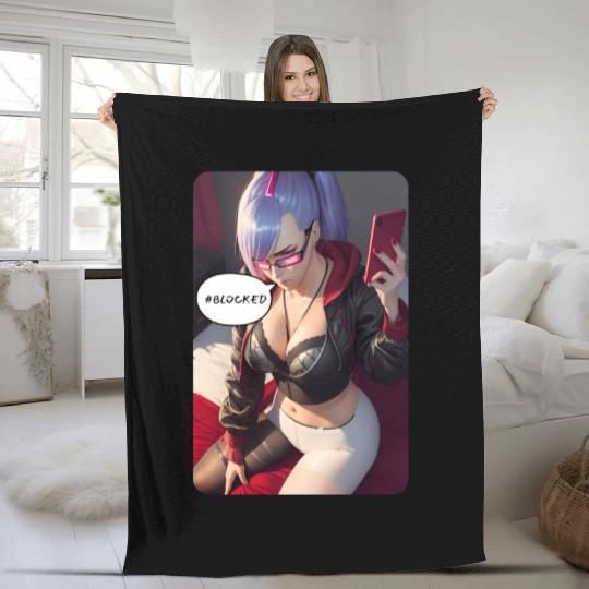 Cyberpunk Waifu Influencer Design 4 Fleece Blankets
