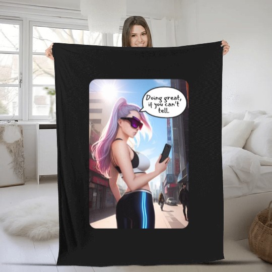 Cyberpunk Waifu Influencer Design 7 Fleece Blankets