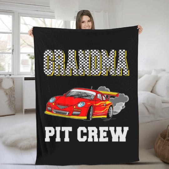 Grandma Pit Crew Birthday Racing Car Theme Race Fleece Blankets