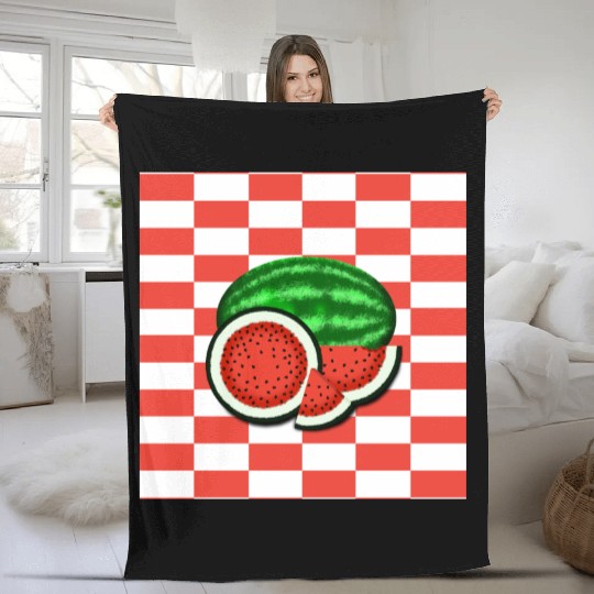 Watermelon on Watermelon Pink Background Fleece Blankets