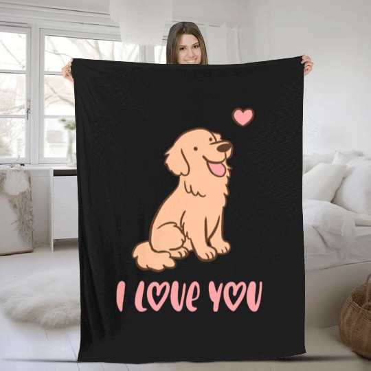 I Love You Cute Golden Retriever Illustration A Fleece Blankets
