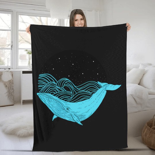 Humpback Whale Midnight Space Whale Fleece Blankets