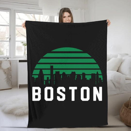 Boston Massachusetts Cityscape Green Fleece Blankets