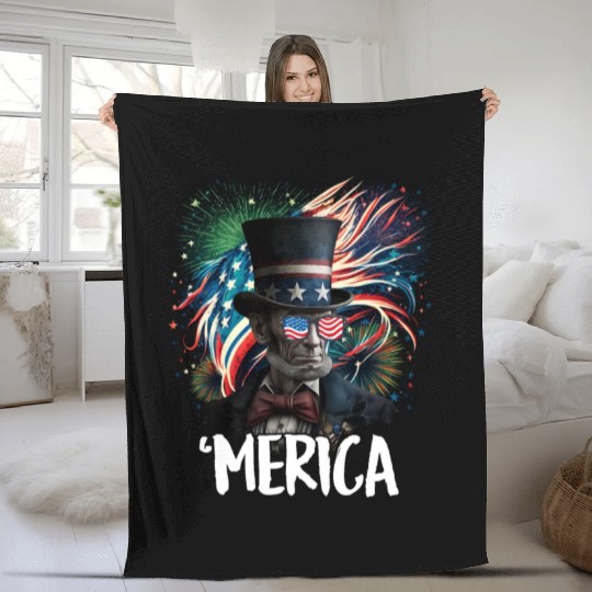 Merica Lincoln Independence Day Party 4th July Fleece Blankets