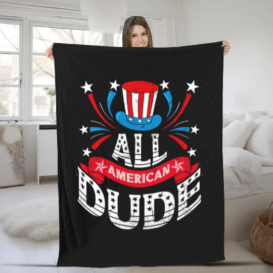 All American Dude American Pride US Patriot Fleece Blankets