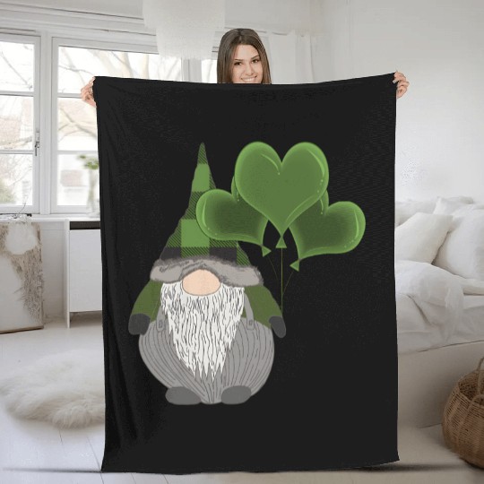 Irish Gnome St Patricks Day Heart Balloons Fleece Blankets