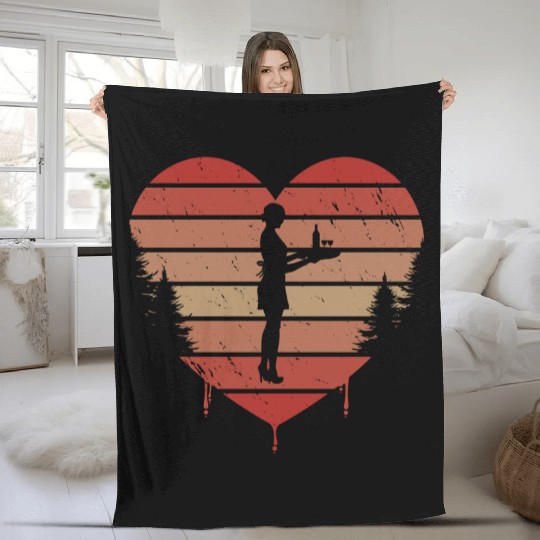 Cute Red Vintage Heart Waitress 80s Valentine Day Fleece Blankets