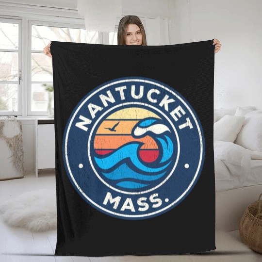 Nantucket Massachusetts Ma Nautical Waves Fleece Blankets